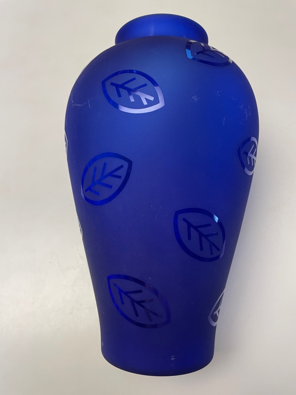 Cobalt Blue Leaf Frosted Glass Vase - Unbranded